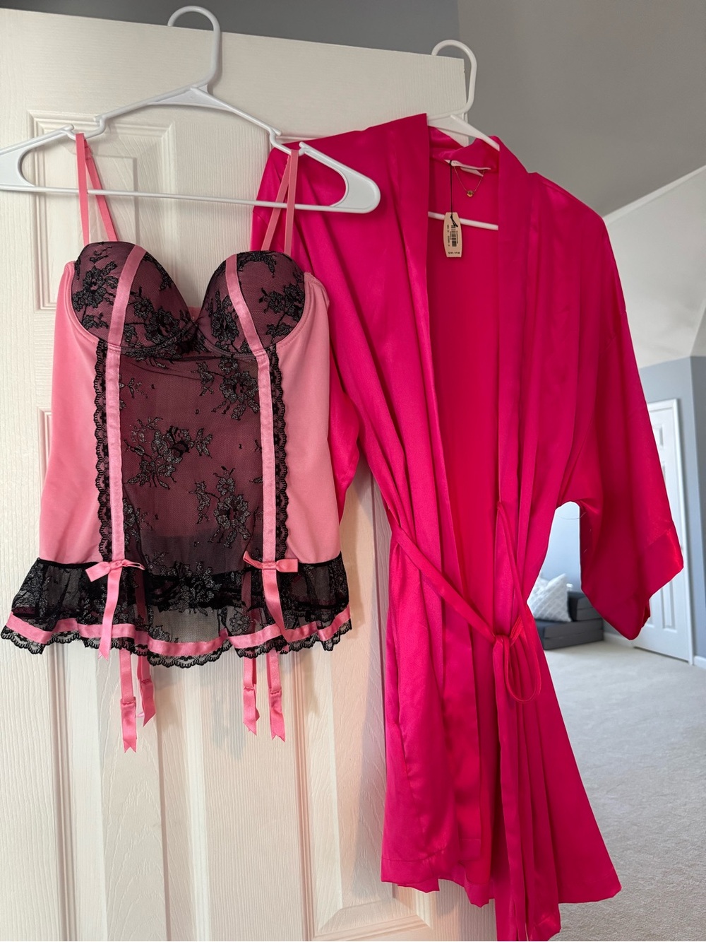 Victoria’s Secret Pink Lace-Trim Bustier Top and Robe Set - Women's Intimates